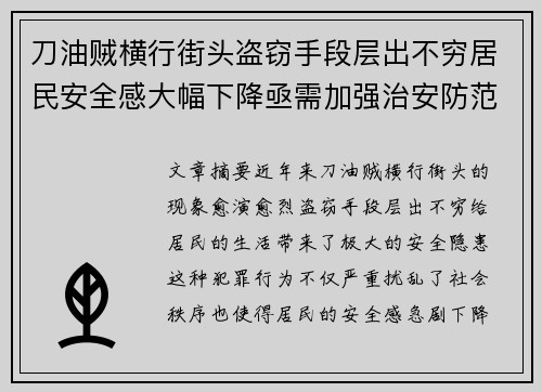 刀油贼横行街头盗窃手段层出不穷居民安全感大幅下降亟需加强治安防范